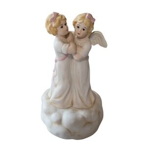 Schmid Musical Collectibles Angel Girls On Cloud Music Box Hand Painted Taiwan
